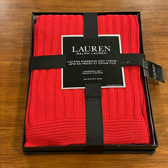 Ralph Lauren Cotton Ringspun Knit Throw Blanket red 50”x70” new - Picture 1 of 8
